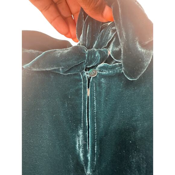 Eileen Fisher Green Short Sleeve Velvet Mock Neck Knee Length Dress Medium - Picture 9 of 14